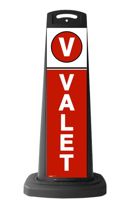 Black Reflective Vertical Sign Panel w/Base Option - Valet Text on Red