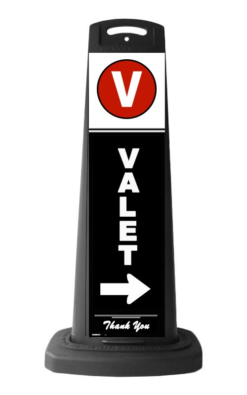 Black Reflective Vertical Sign Panel w/Base Option - Valet Text on Black
