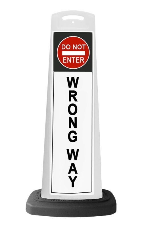 White Reflective Vertical Sign Panel w/Base Option - Do Not Enter Wrong Way