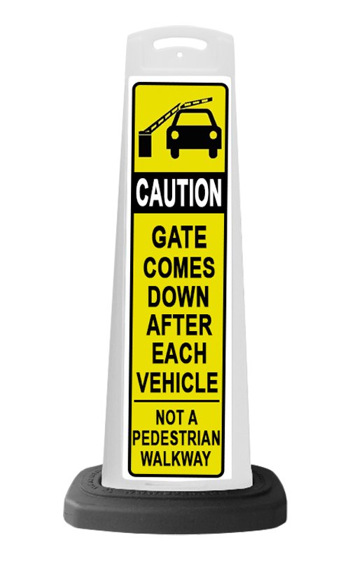 White Reflective Vertical Sign Panel w/Base Option - Yellow Caution Gate Comes Down
