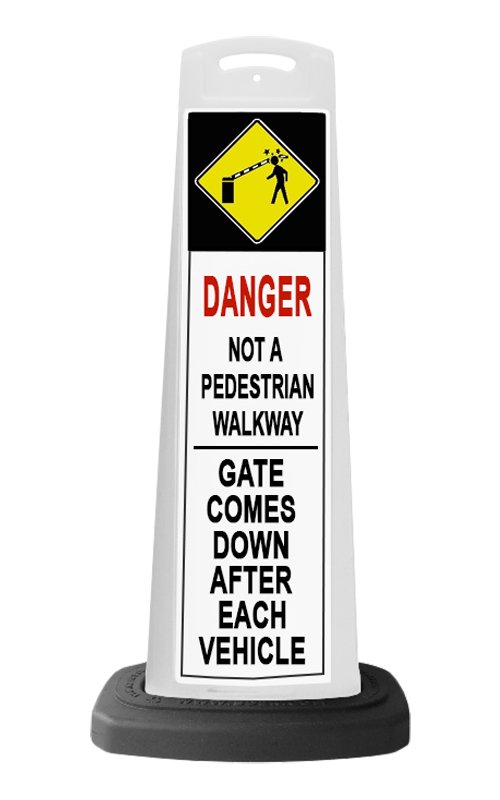 White Reflective Vertical Sign Panel w/Base Option - Danger Gate Comes Down