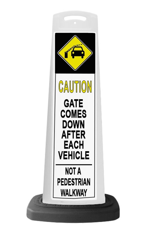 White Reflective Vertical Sign Panel w/Base Option - White Caution Gate Comes Down