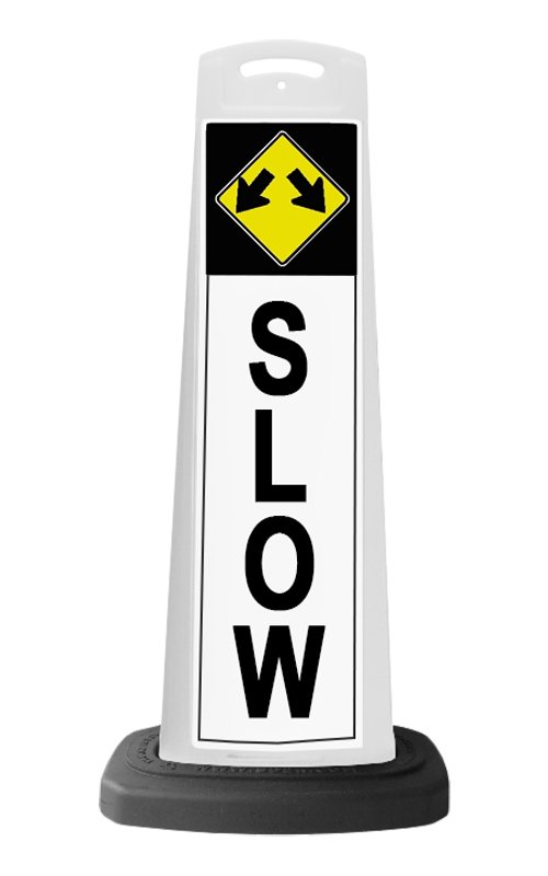 White Reflective Vertical Sign Panel w/Base Option - Slow with Arrows
