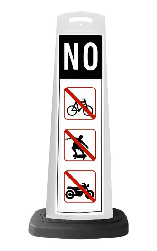 White Reflective Vertical Sign Panel w/Base Option -  No Bikes