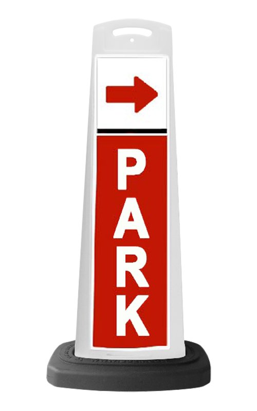 White Reflective Vertical Sign Panel w/Base Option - Park Red Arrow