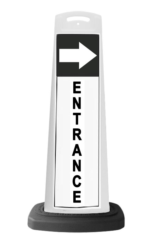 White Reflective Vertical Sign Panel w/Base Option - Entrance Text w/Arrow