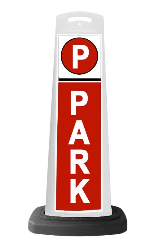 White Reflective Vertical Sign Panel w/Base Option - Park Red Background