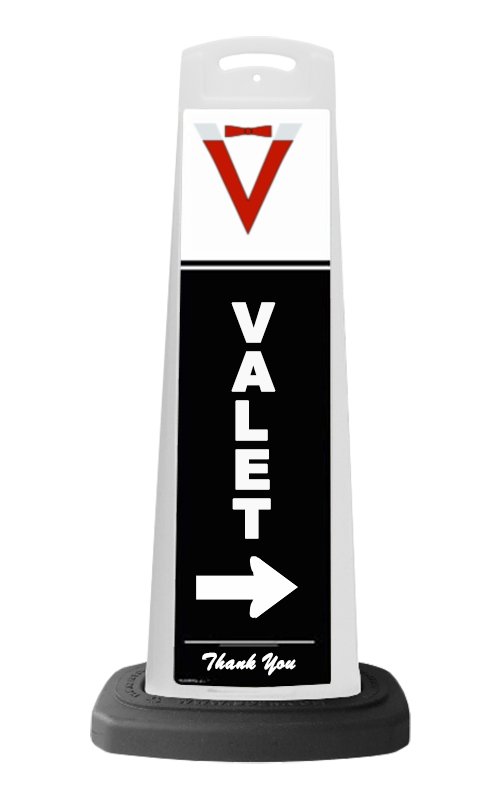 White Reflective Vertical Sign Panel w/Base Option - Valet with Arrow