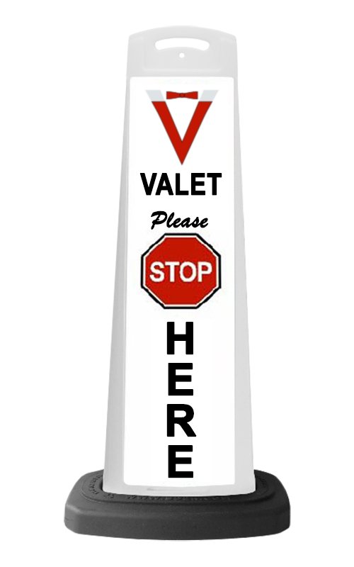 White Reflective Vertical Sign Panel w/Base Option - Valet Please Stop Here
