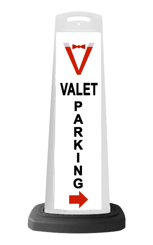 White Reflective Vertical Sign Panel w/Base Option - Valet Parking and Red Arrow 