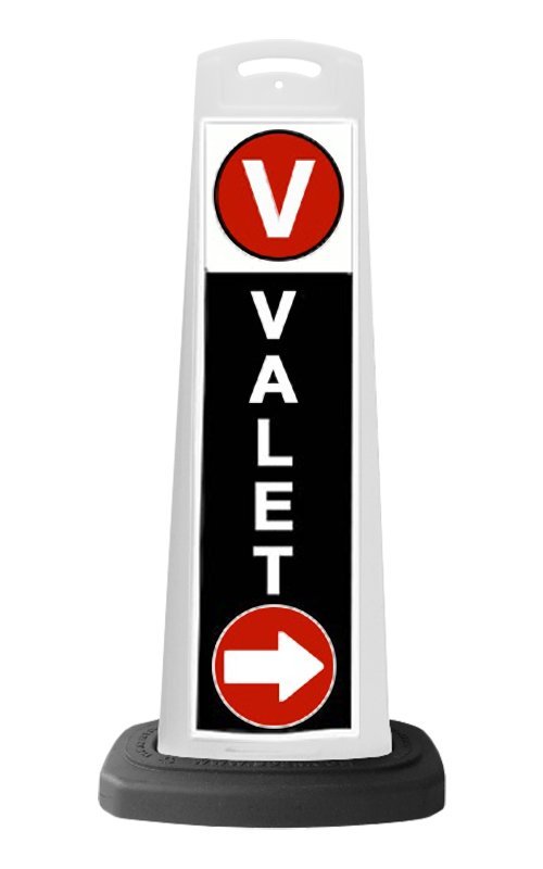 White Reflective Vertical Sign Panel w/Base Option - Valet & Red Arrow