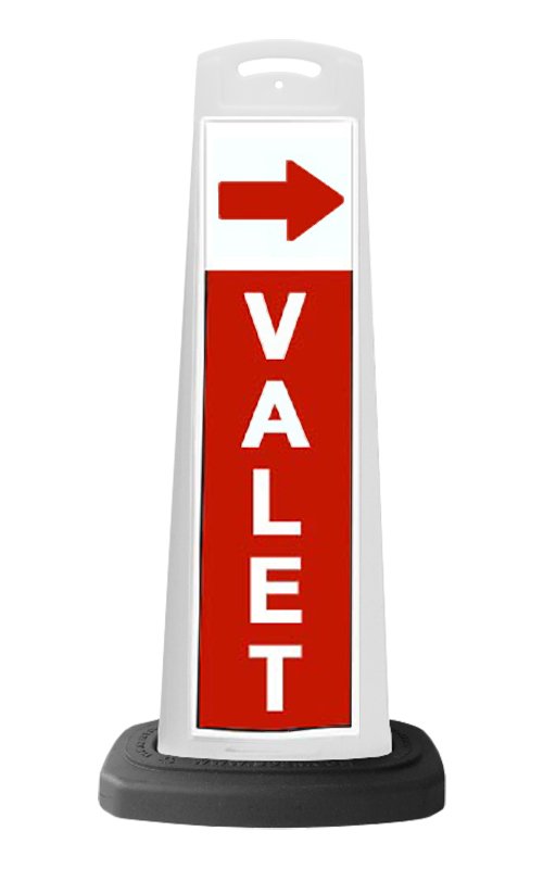 White Reflective Vertical Sign Panel w/Base Option - Red Valet & Arrow
