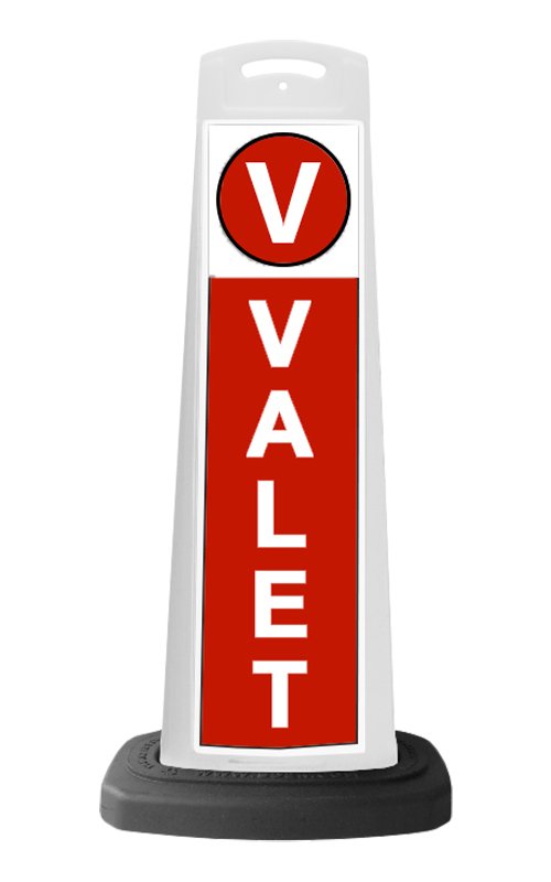 White Reflective Vertical Sign Panel w/Base Option - Valet Red Background