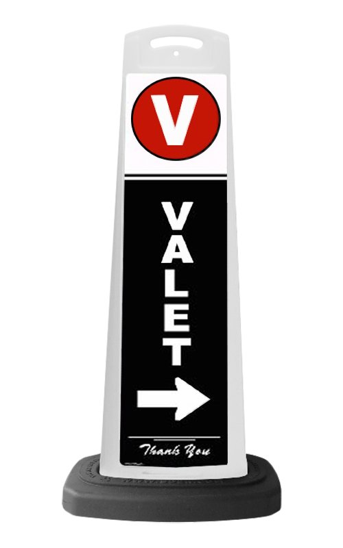 White Reflective Vertical Sign Panel w/Base Option - Valet w/White Arrow