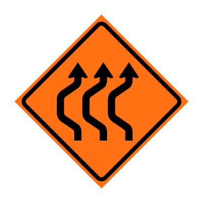 48" x 48" Roll Up Traffic Sign - Three Lane Double Reverse Curve Left Symbol