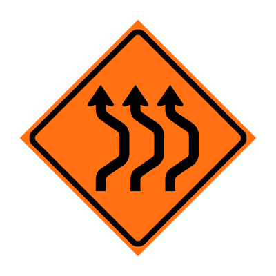 36" x 36" Roll Up Traffic Sign - Three Lane Double Reverse Curve Right Symbol
