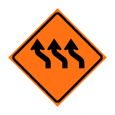 48" x 48" Roll Up Traffic Sign - Three Lane Reverse Curve Left Symbol
