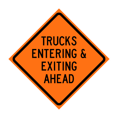 48" x 48" Roll Up Traffic Sign - Trucks Entering & Exiting Ahead