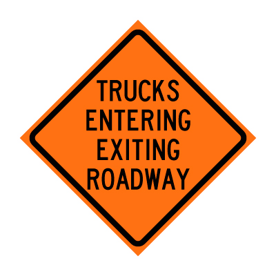 48" x 48" Roll Up Traffic Sign - Trucks Entering Exiting Roadway