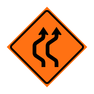 36" x 36" Roll Up Traffic Sign - Two Lane Double Reverse Curve Left Symbol