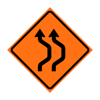 48" x 48" Roll Up Traffic Sign - Two Lane Double Reverse Curve Right Symbol