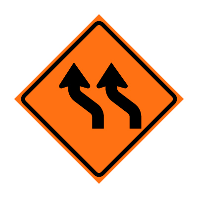 36" x 36" Roll Up Traffic Sign - Two Lane Reverse Curve Left Symbol