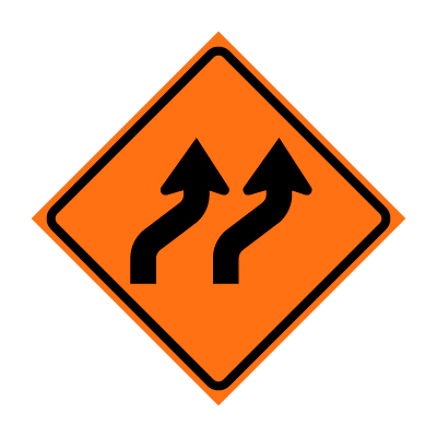 36" x 36" Roll Up Traffic Sign - Two Lane Reverse Curve Right Symbol