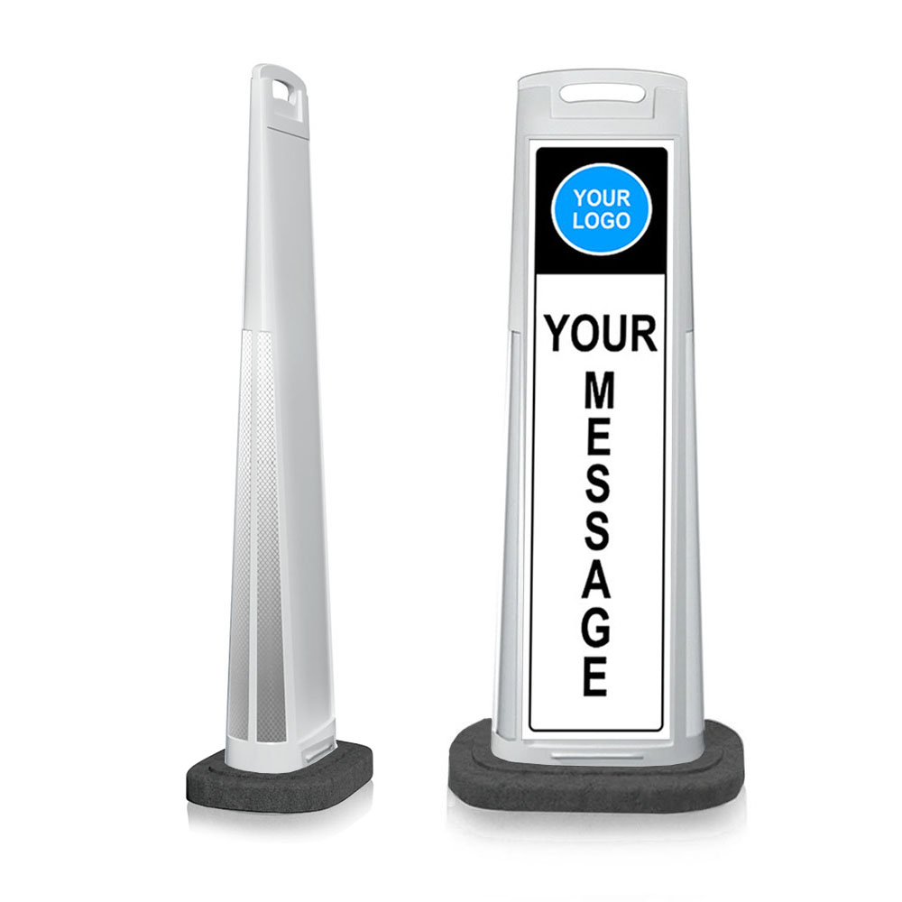 White Vertical Sign Panel w/Base Option & Custom Artwork