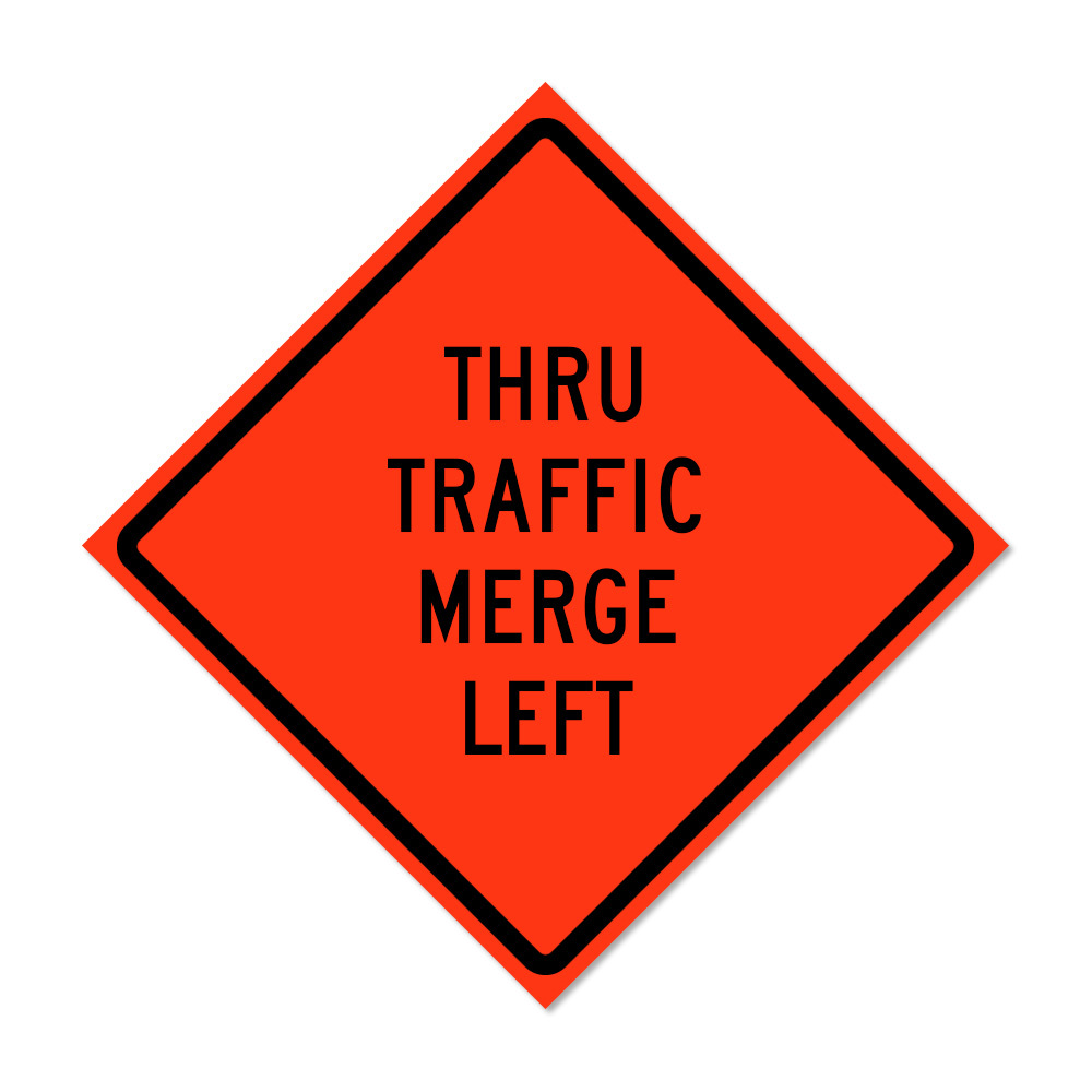 36" x 36" Roll Up Traffic Sign - Thru Traffic Merge Left