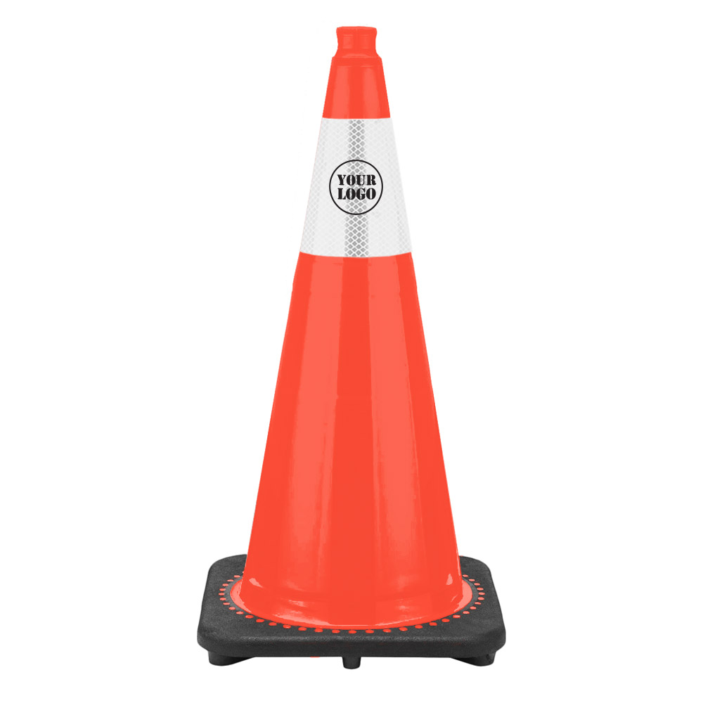 28" Traffic Cone, 7 lb Black Base, w/6" Reflective Collar - Custom Logo 
