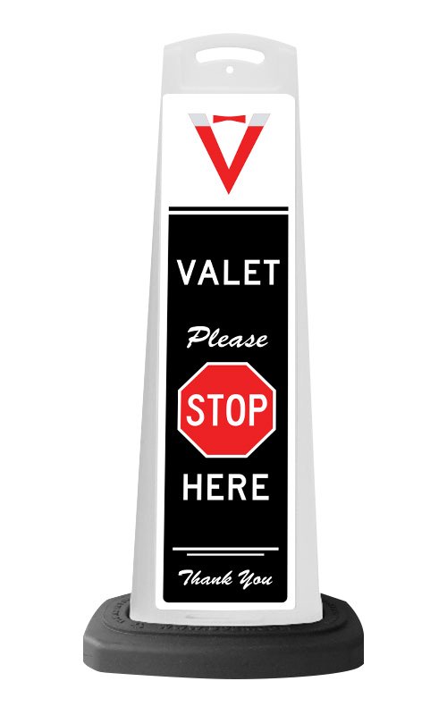 White Reflective Vertical Sign Panel w/Base Option - Valet Please Stop Here 