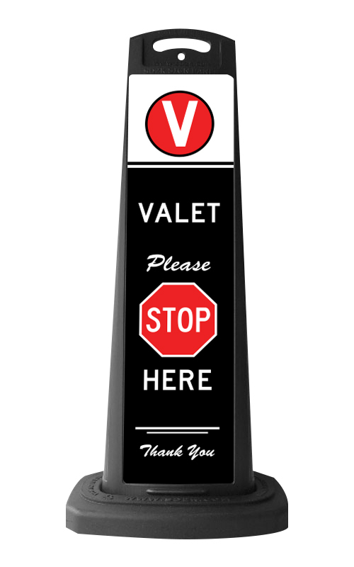 Black Reflective Vertical Sign Panel w/Base Option - Valet Please Stop Here