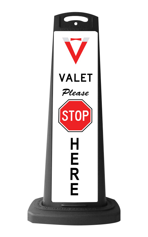 Black Reflective Vertical Sign Panel w/Base Option - Valet Please Stop Here